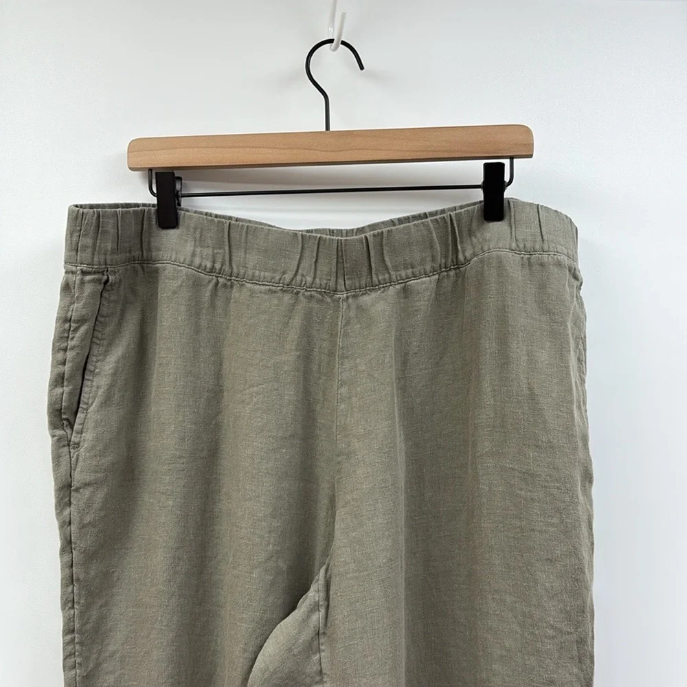 Pure J. Jill Linen High Rise Pull-On Cropped Wide Leg Pants Minimalist Green XLP - Picture 5 of 11